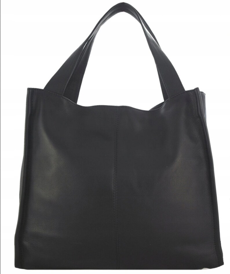 Black Leather Tote Bag Large Shoulder Bag Oversize Shopping Etsy