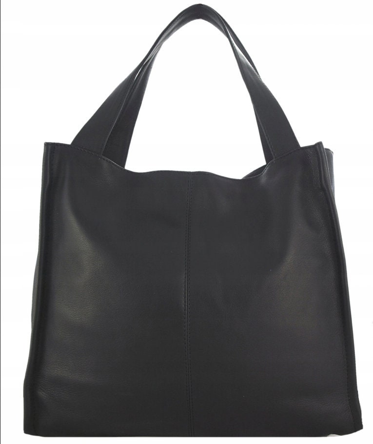 Black Leather Tote Bag Large Shoulder Bag Leather Purse - Etsy