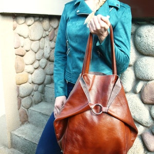 Große COGNAC Leder TOTE Tasche, Weekender übergroße Tasche, Slouchy Tote Geldbörse, weiche Ledertasche, jeden Tag Tasche, Frauen Ledertasche Bild 5