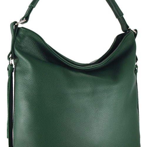 Shops Green leather hobo handbag, Large leather tote bag, Soft Leather Bag, tote bag with crossbody strap, Leather Purse, Christmas gift