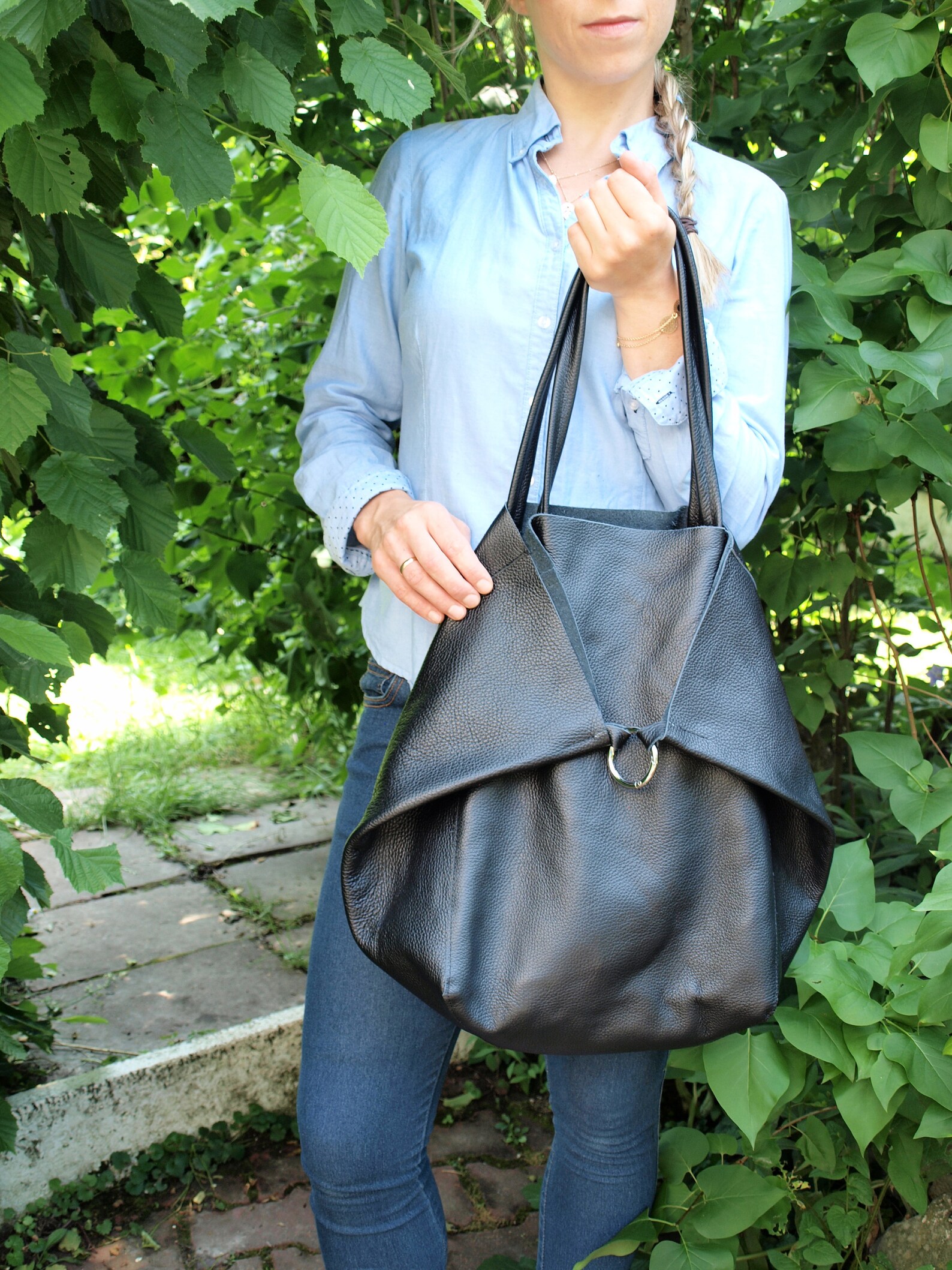 Black Leather Tote Bag Shoulder Handbag for Women Black Etsy