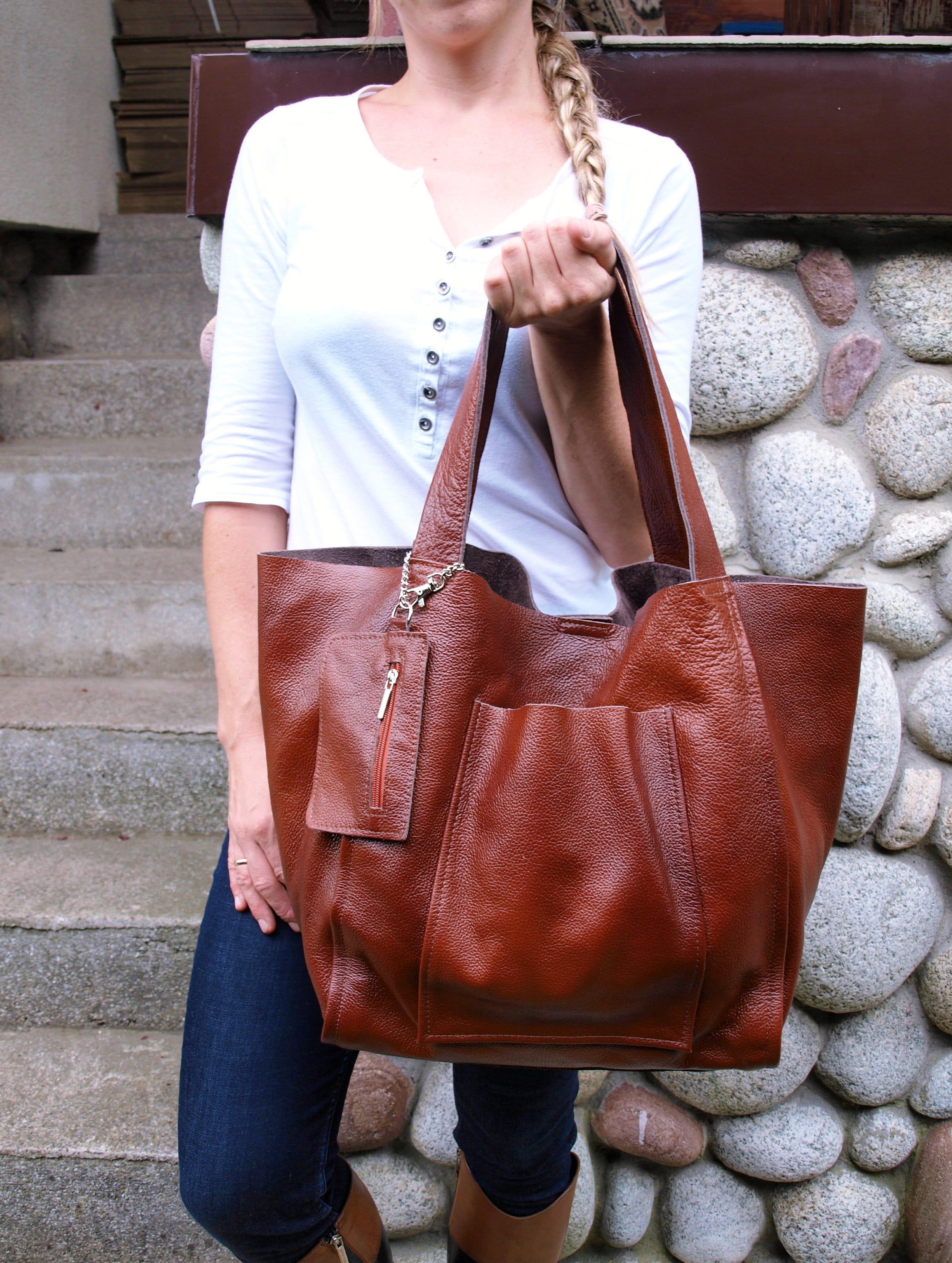 Oversize Weekender Bag, Two in One, Large Leather Tote Bag