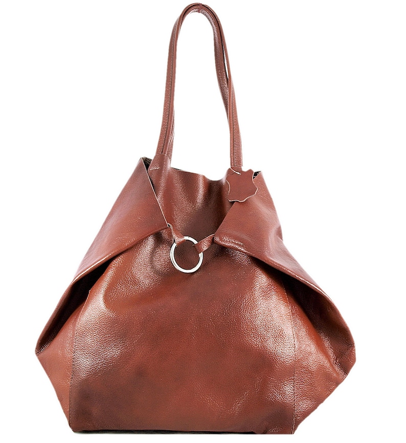 Cognac Tote Leather Bag, Leather Bag, Large Shoulder Bag, Slouchy Hobo