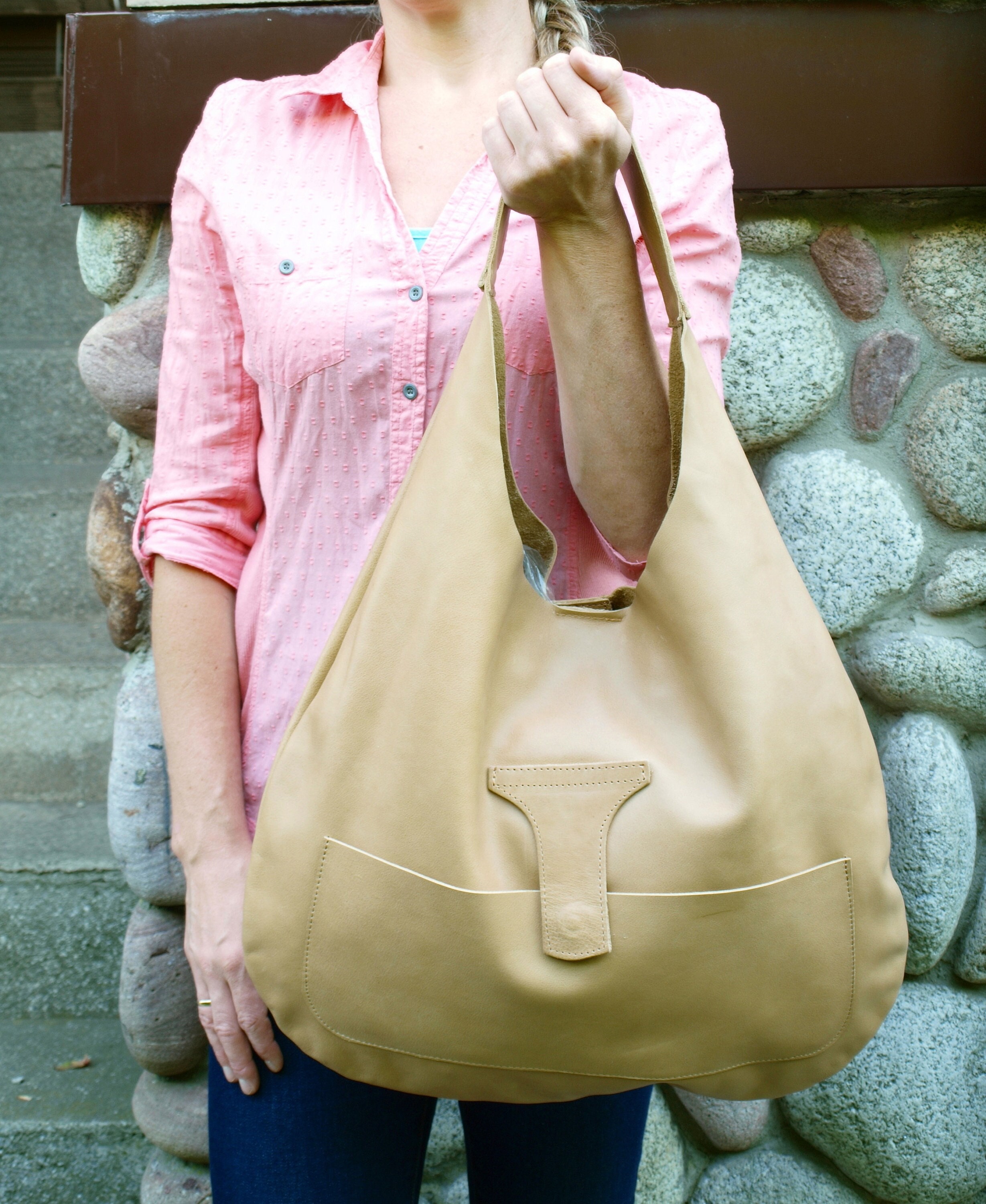 Natural LEATHER HOBO Bag Large Leather Hobo Bagslouchy Tote 