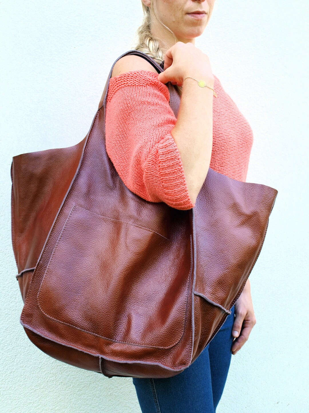Soft Calf Softy Large Beau Top Handle Bag Cognac