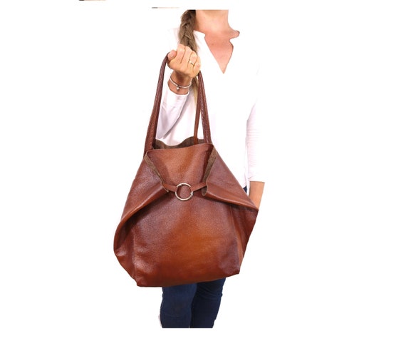 cognac leather tote bag