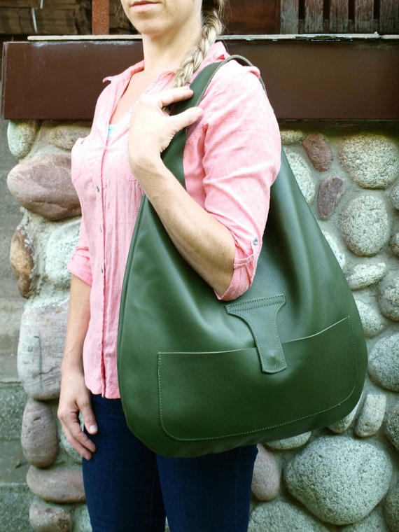 Green Leather Hobo Bag - Slouchy Leather Purse For Women