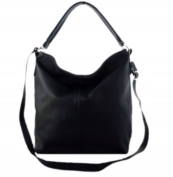 Black Leather Hobo Bag, Leather Tote Bag With Pockets, Black