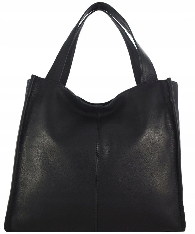 Black Leather Tote Bag Large Shoulder Bag Leather Purse Etsy