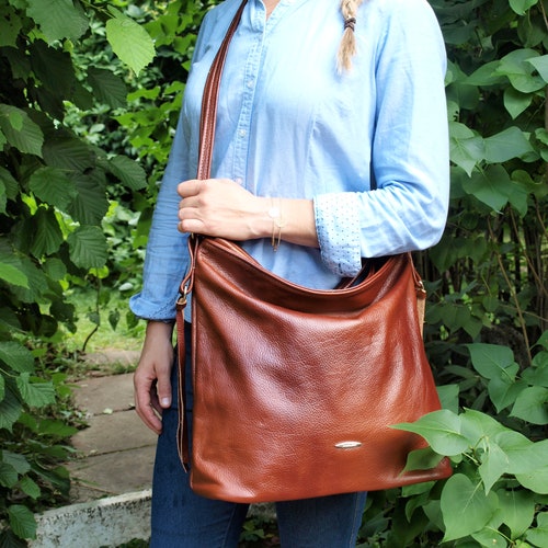 Large Slouchy shops Hobo Bag, Leather TOTE shoulder bag, Soft Leather BagHandbag for Women, Cognac Leather TOTE Bag, Gift For Her, Chrismtas Gift,
