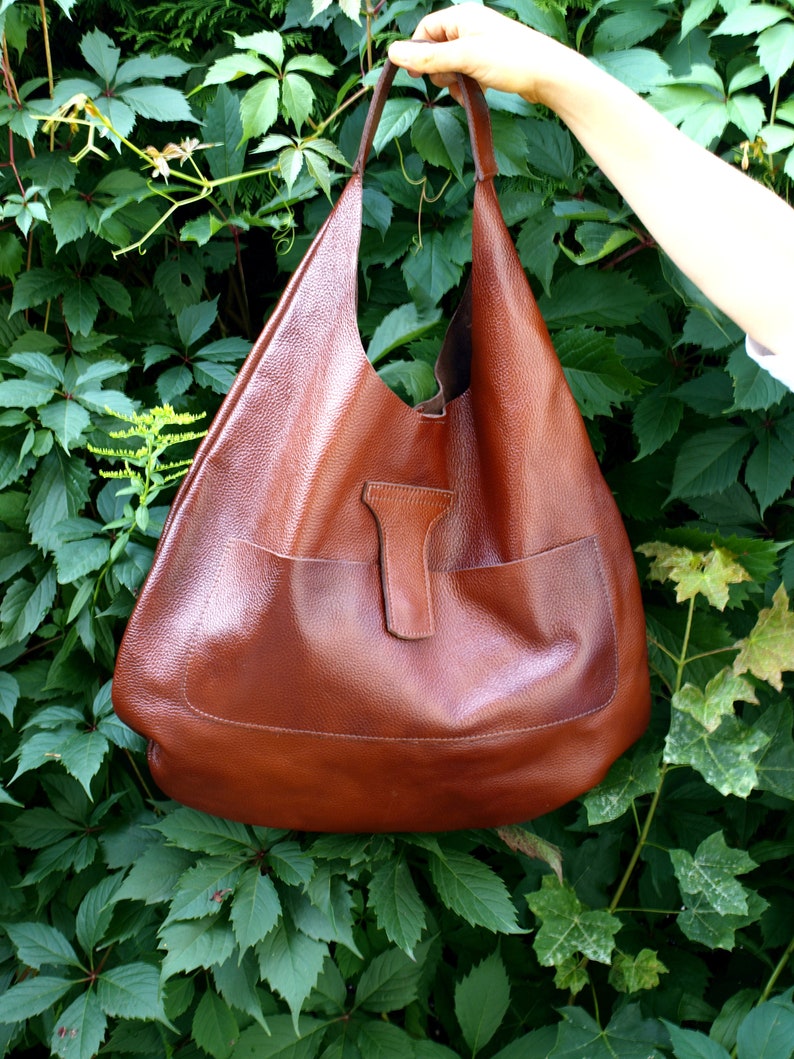 Large Leather Shoulder Bag Brown Handbag for Women Soft Etsy