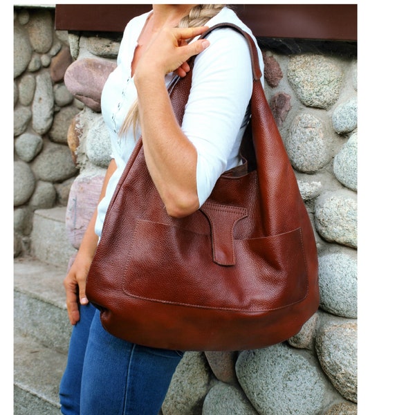 large leather tote, Cognac Weekender Oversized bag, Leather Purse, cognac leather tote bag, Large slouchy hobo bag, soft leather,