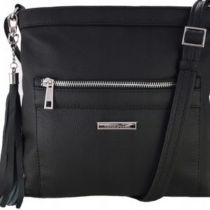 Black Leather Crossbody Bag, leather hobo bag, Leather Tote Bag For Women, crossbody purse, slouchy tote bag, diaper bag, Woman shoulder bag image 3