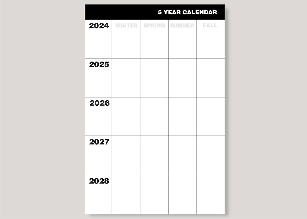 5 Year Calendar Print Poster, Day Planner, Year Planner, Life Planner