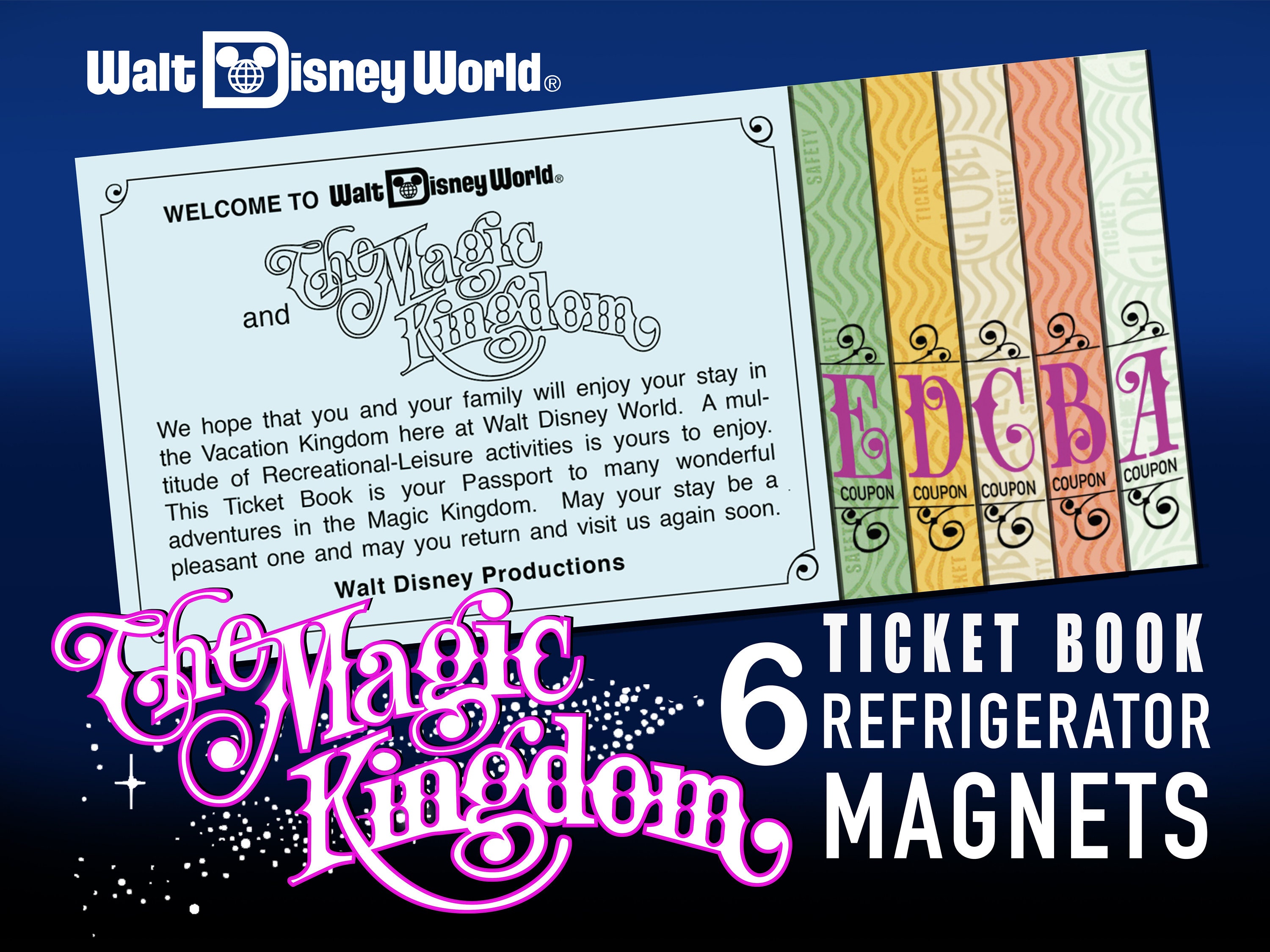 Disney World Magic Kingdom 6 Ticket Book Refrigerator Magnet Set A,b,c ...
