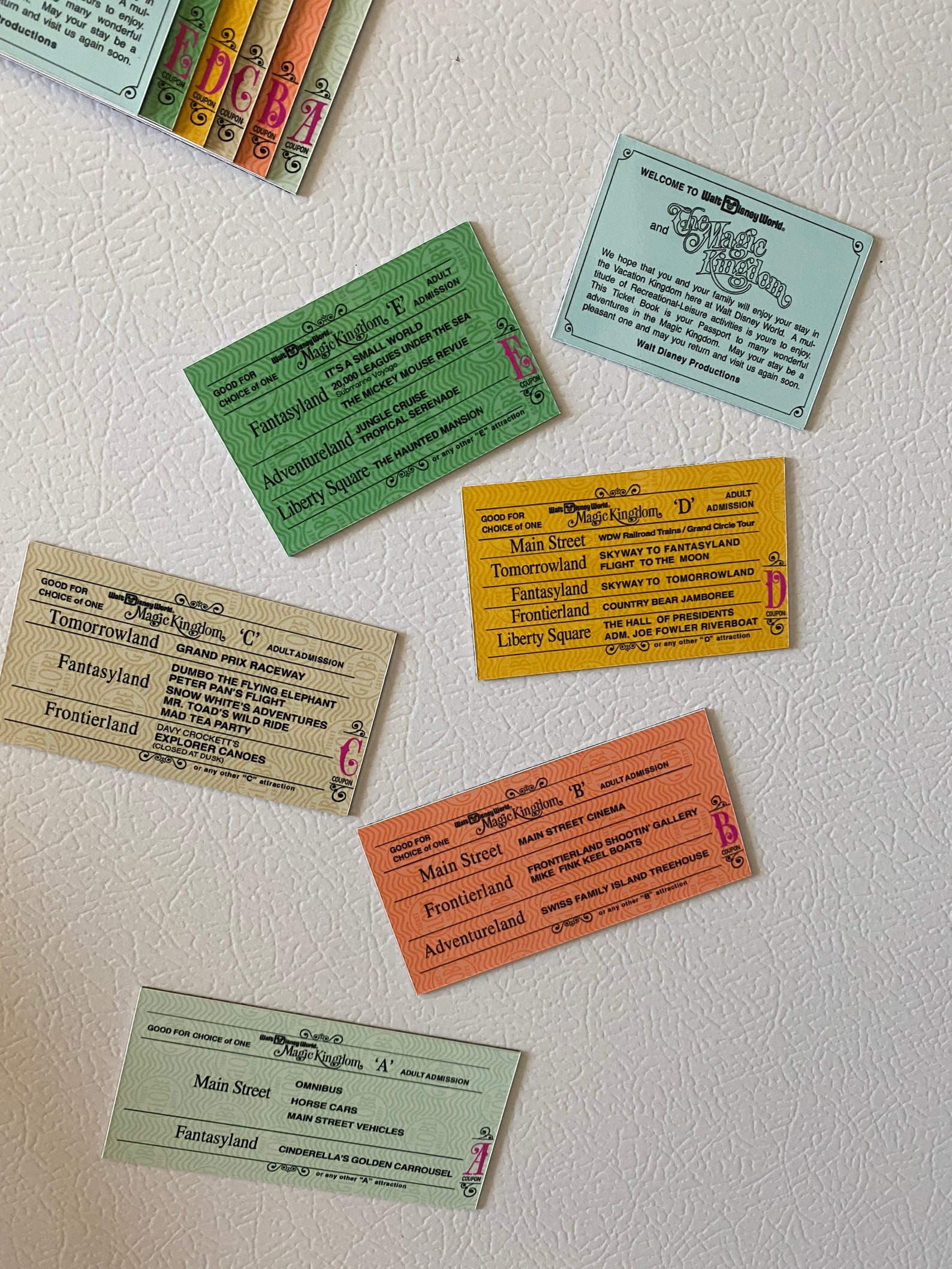 Disney World Magic Kingdom 6 Ticket Book Refrigerator Set A,b,c