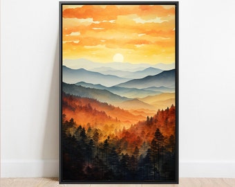 Smokey Mountain Sunset Artwork,Prints, Framed Prints, Framed Canvas, National Parks, Wall decor, Wall Hanging, Great Smokey Mountains