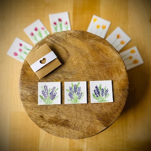 Mini-Kartenset “Frühlingsblumen” – handbemalte Aquarellkarten (3x3 cm) mit Umschlägen