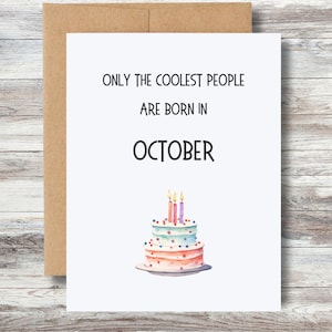 October birthday card, Only the coolest people are born in October, Funny birthday card Friend, Gift Idea For Birthday Card