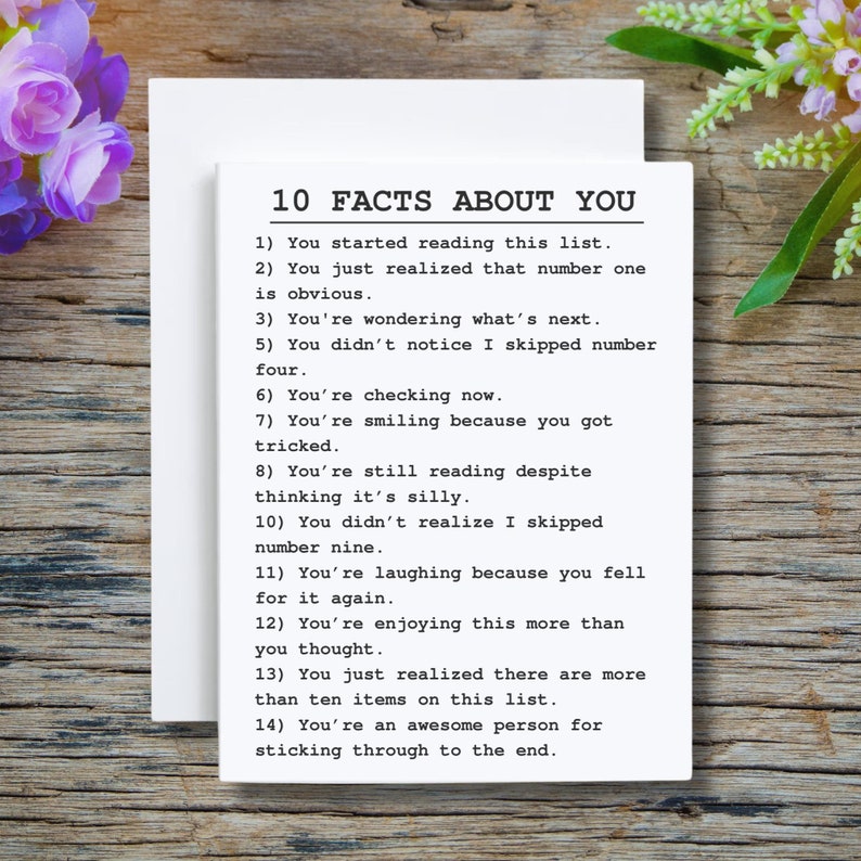 Funny Card for Friends, 10 Facts About You Card, You're an Awesome ...