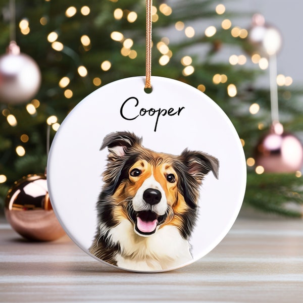 Custom Pet Photo Ornament Personalized Dog Name Gift For Christmas Portraits Cat Portraits Custom Dog Circle Ornament Christmas Gift