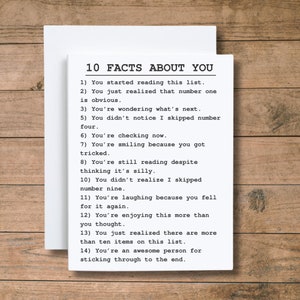 Funny Card for Friends, 10 Facts About You Card, You're an Awesome ...