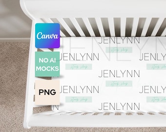 Fitted Crib Sheet Mockup: Styled Nursery Scene (PNG Canva File)
