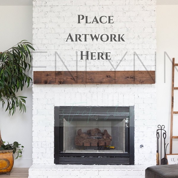 White Fireplace Mantle Mockup, Blank wall mockup, Farmhouse Wood Sign Mockup, Mantle Mockup, Styled Product Stock Photography, Frame Mockup