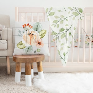 Baby Blanket Mockup: Crib Sheet & Pillow, Floral Design (PSD)