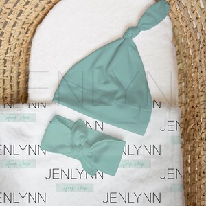 Minky Blanket + Knotted Bow and Knotted Hat Mockup #MB05, Baby Bow + Blanket Mockup, blanket mockup, minky blanket mockup, white hat mockup