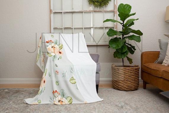 Velveteen Blanket Mockup: 50x60 Blanket on Chair (PSD)