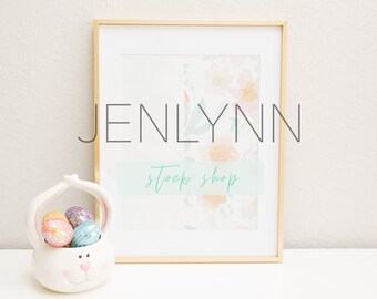 Easter Gold Frame Mockup: Bunny Basket, 11x14 Print (PSD)