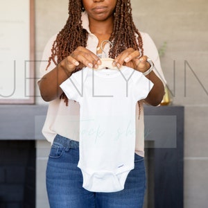 Black Model holding white Bodysuit #TH2, Bodysuit mockup, baby Bodysuit Mockup, baby bodysuit mockup, flat lay, baby Bodysuit flat lay