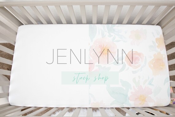 Crib Sheet Mockup PSD: Nursery Bedding Fabric Mockup (Digital Product)