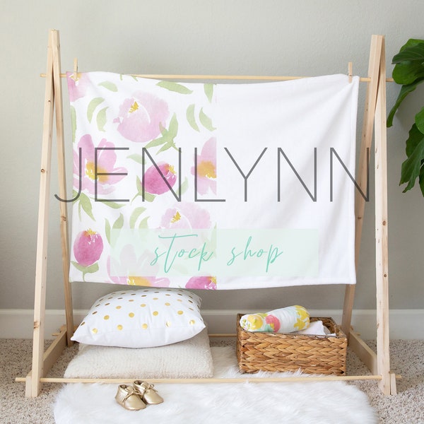 Milestone Velveteen Blanket Mockup: Nursery Display (PSD & JPG)