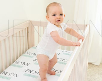 Crib Sheet Mockup with Baby: Nursery Fabric Design (PSD)