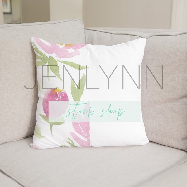 White Square Pillow Mockup, custom pillow mockup, living room pillow mockup, pillow on couch mockup, personalized pillow on chair mockup