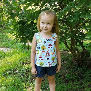 Girls Summer Outfit: Woodland Animal Print Top, Ruffle Denim Shorts (Size 2)