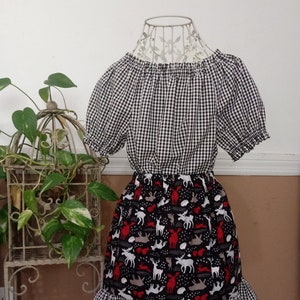 Traje de niña talla 7, falda de niña, top de campesina de niña, camisa de gingham de niña, trajes de hermanos, trajes de hermano hermano a juego, blanco y negro