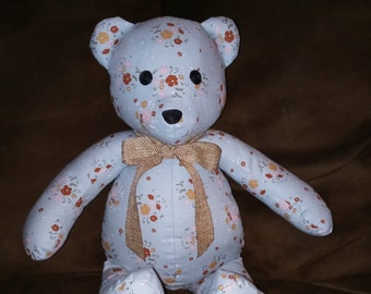 Handmade teddy bear, floral fabric bear, nursery bear, country home decor, bear lover gift, stuffed fabric bear, nursery decor, gift for her