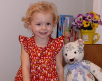 Retro Floral Flutter Sleeve Toddler Dress with Bloomers