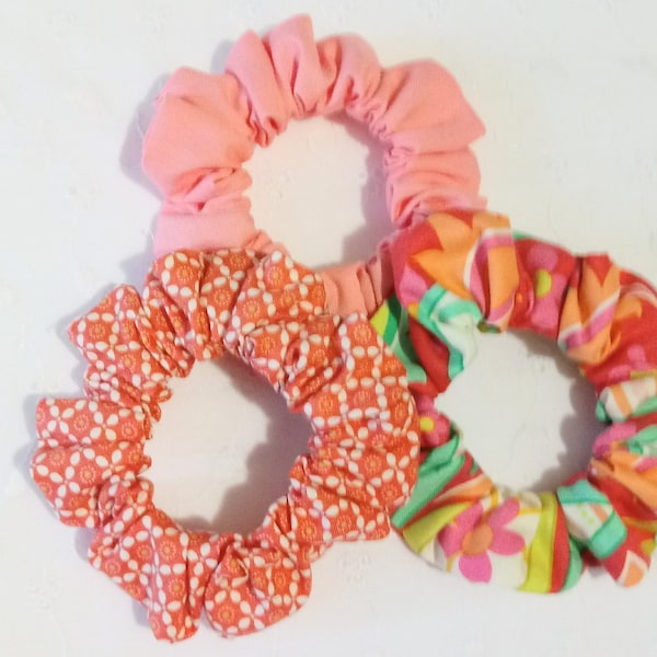 Ponytail holders 3 piece set for summer, Retro fashion hair accessories, birthday gift hair ties, fabric covered elastic ponytail holders