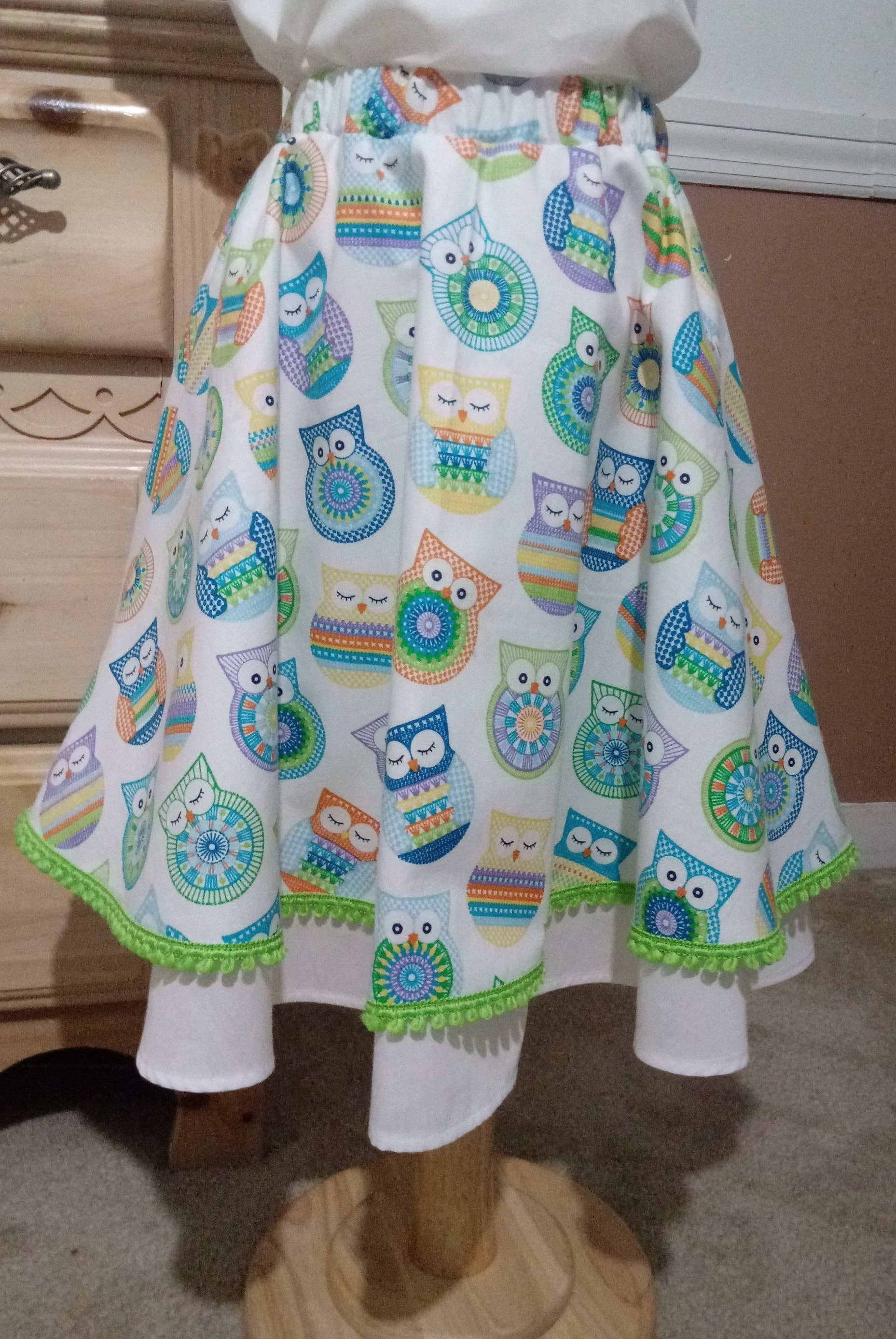Girls Owl Print Skater Skirt - Size 7 - Colorful Summer Outfit