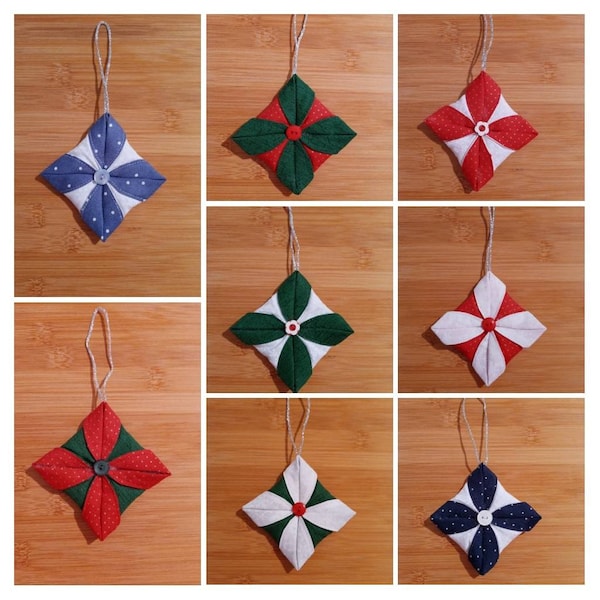 Farmhouse ornament, fabric ornament set, folded Christmas ornament, origami ornaments, holiday decorations Christmas, holiday home decor