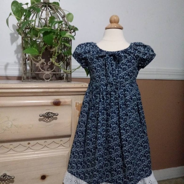 Boho style dress, peasant dress girls,  western style dress, Summer dress for girls, short sleeve dress, blue dress for girls, ruffled dress