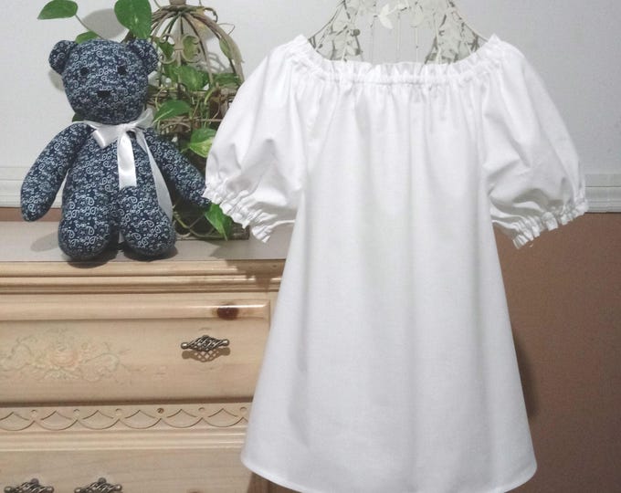 Girls White Cotton Peasant Top: Vintage Style Boho Blouse