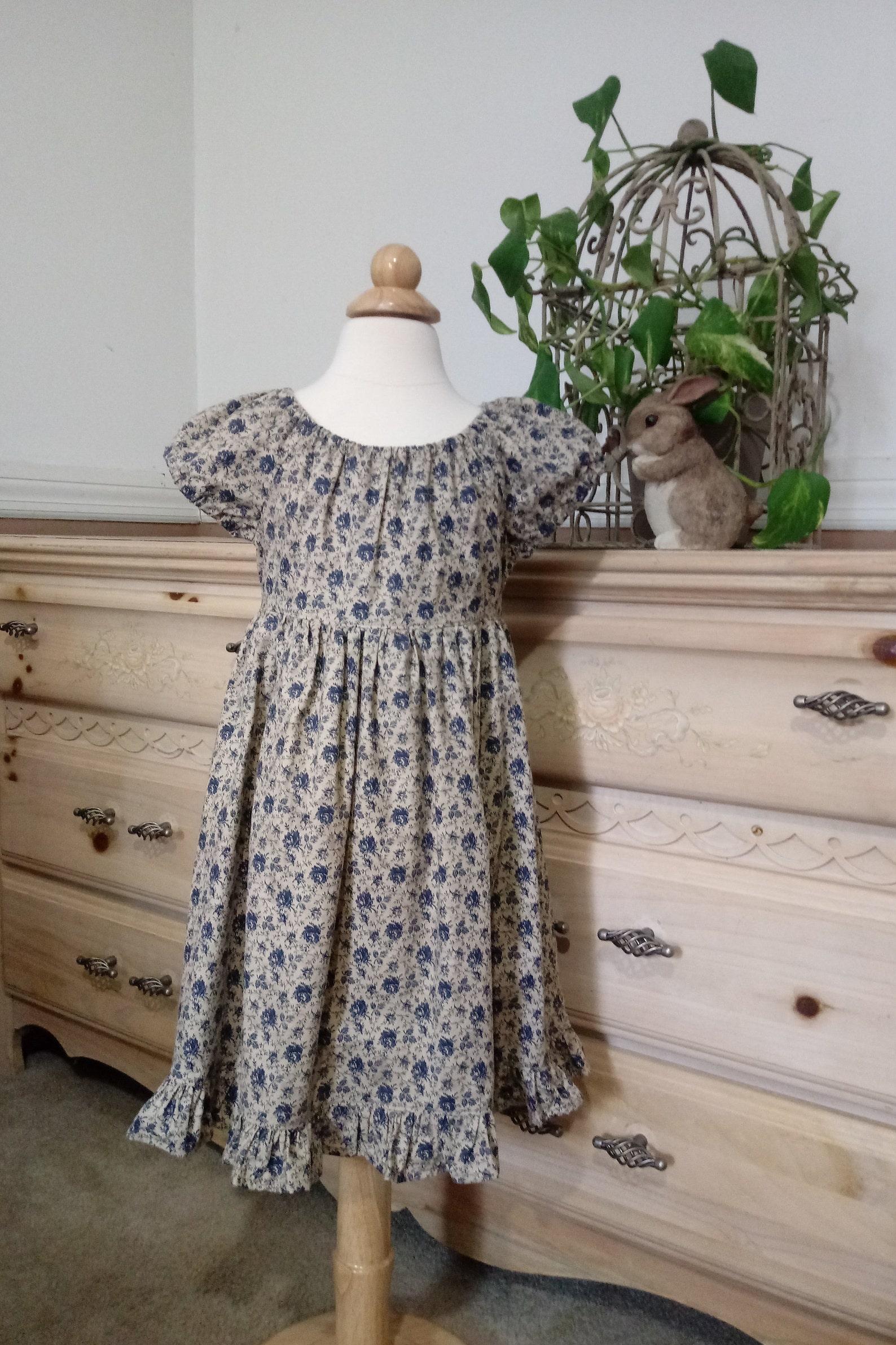 Vintage Style Dress Peasant Dress Blue Floral Dress Blue Etsy