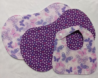 Bib burp cloth set, baby bib set, reversible baby bibs, newborn gift girl, new mom gift, baby shower gift, gift for baby girl, snap bibs