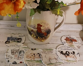 Farmhouse Fabric Coasters: Country Mug Rug Set