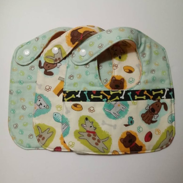 Gender neutral bib, reversible bib, Puppy dog bibs, side snap closure, feeding bibs, newborn bib, dribble bib, drool bib, baby shower gift